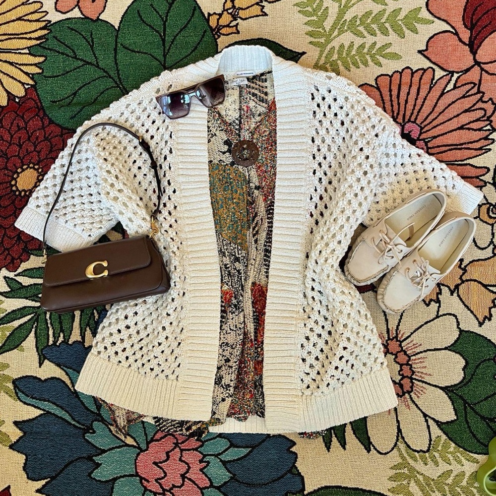 Club Monaco Cream Open-Knit Cardigan